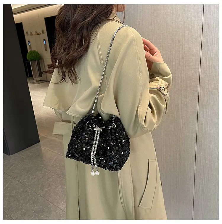 Black Sequin Chain Crossbody Bag for Women — feature 21