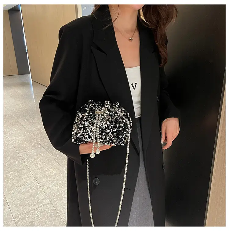Black Sequin Chain Crossbody Bag for Women — feature 22