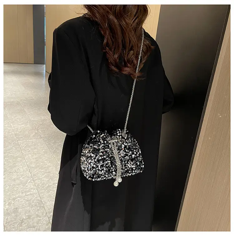 Black Sequin Chain Crossbody Bag for Women — feature 23