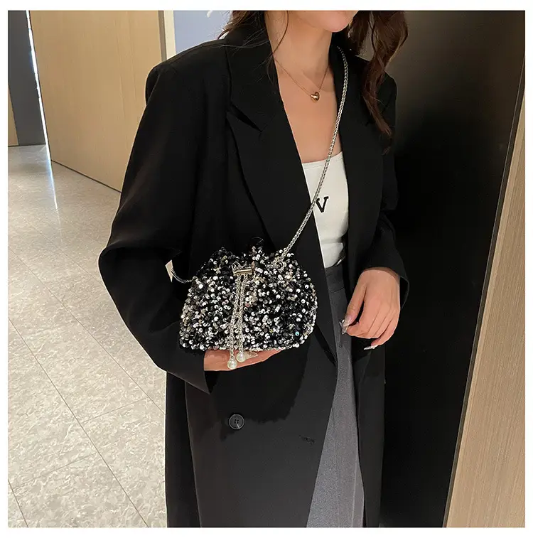 Black Sequin Chain Crossbody Bag for Women — feature 24