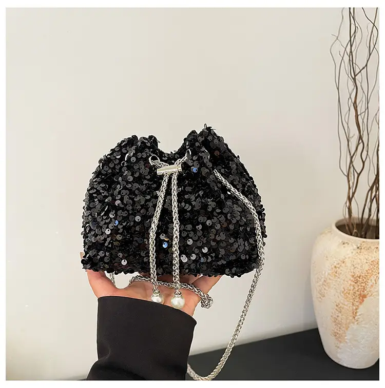 Black Sequin Chain Crossbody Bag for Women — feature 26