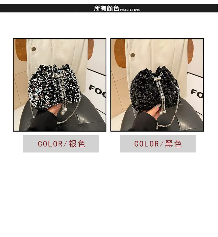 Black Sequin Chain Crossbody Bag for Women — feature 4