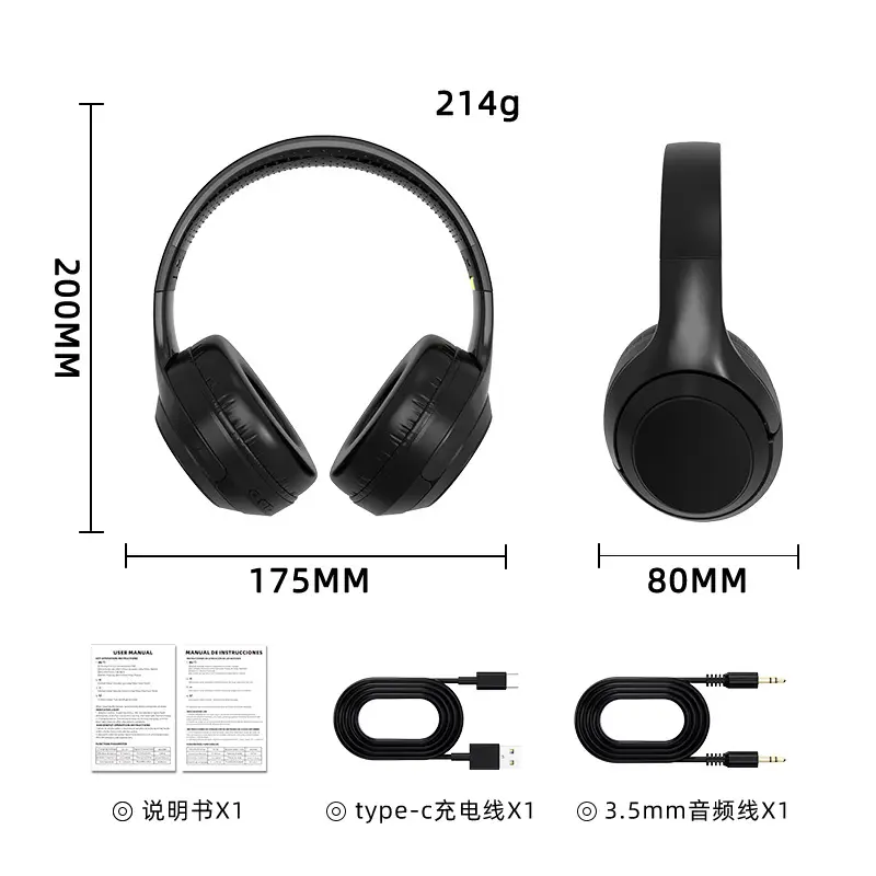 Wireless HIFI Headset Bluetooth 5.3 Black 214g - Image 7