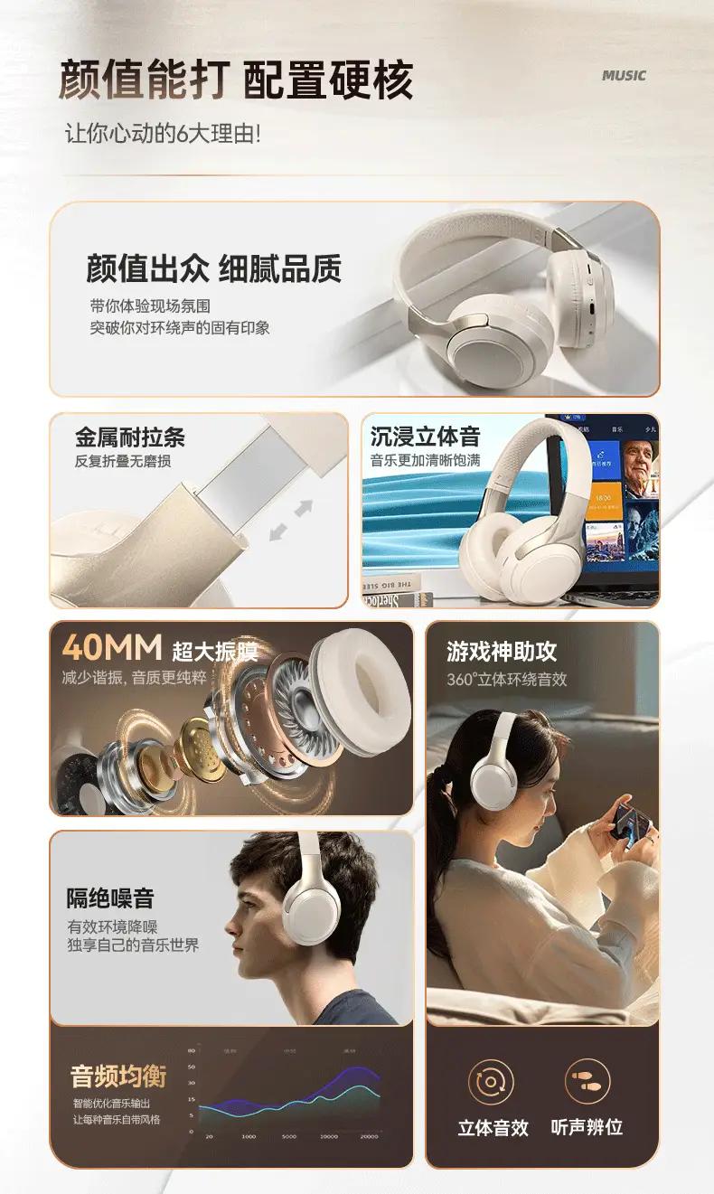Wireless HIFI Headset Bluetooth 5.3 Black 214g — feature 5
