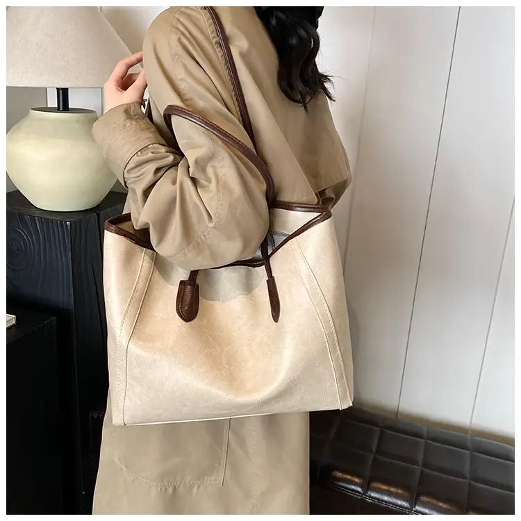 Vintage Women's Shoulder Bag Beige 2024 New Autumn Winter — feature 15