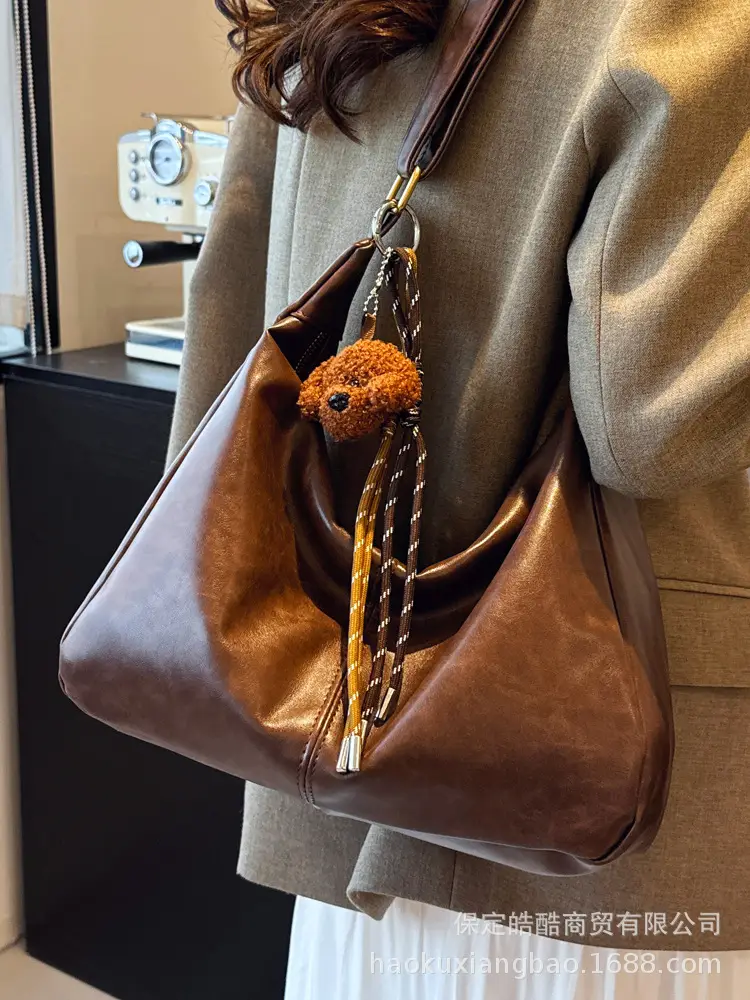 Women's Brown Velvet Crossbody Bag Large Capacity Winter College - Image 14