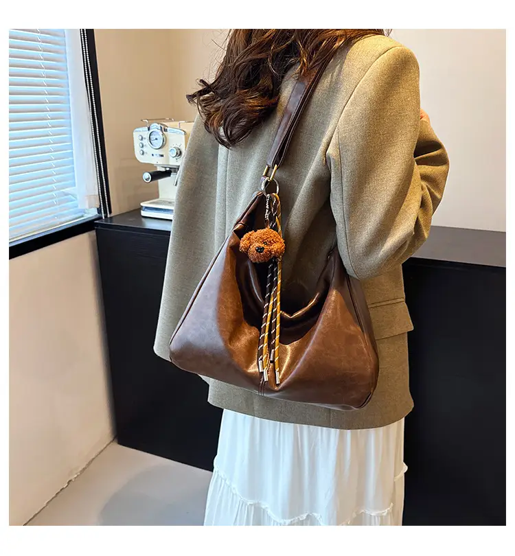 Women's Brown Velvet Crossbody Bag Large Capacity Winter College β feature 1