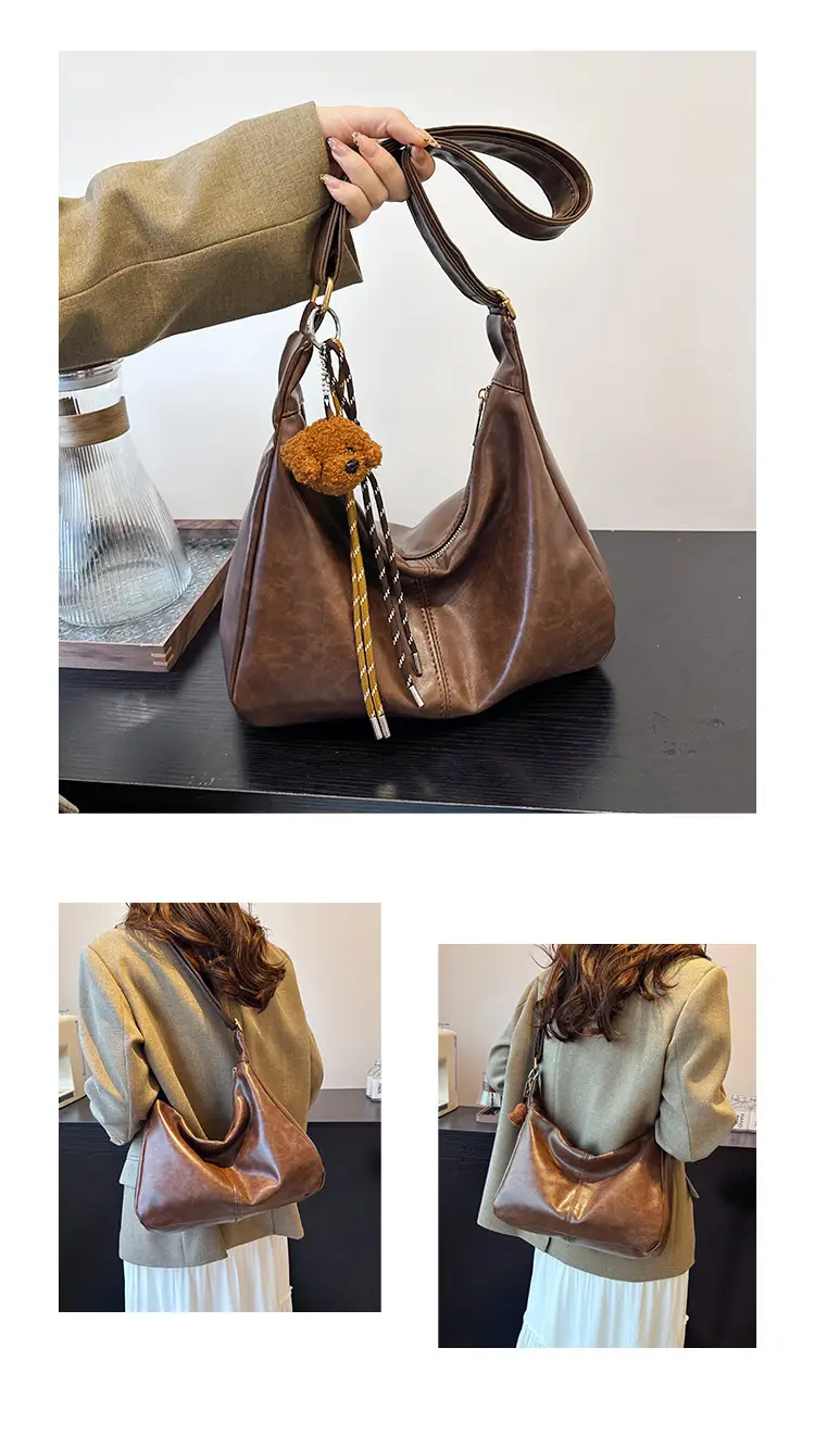 Women's Brown Velvet Crossbody Bag Large Capacity Winter College β feature 10