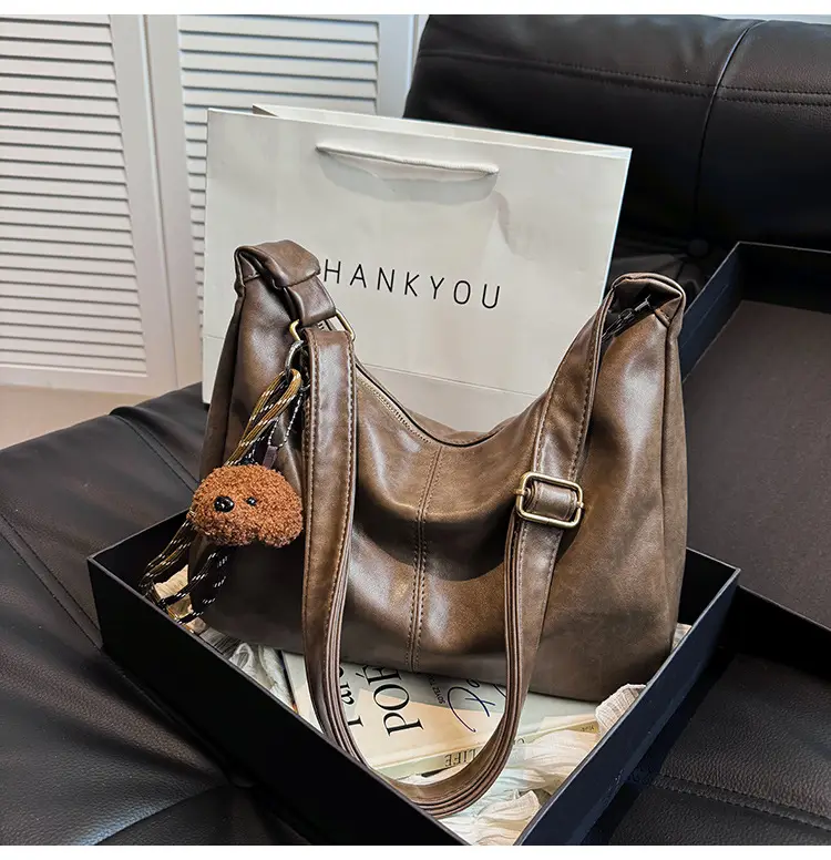 Women's Brown Velvet Crossbody Bag Large Capacity Winter College β feature 13