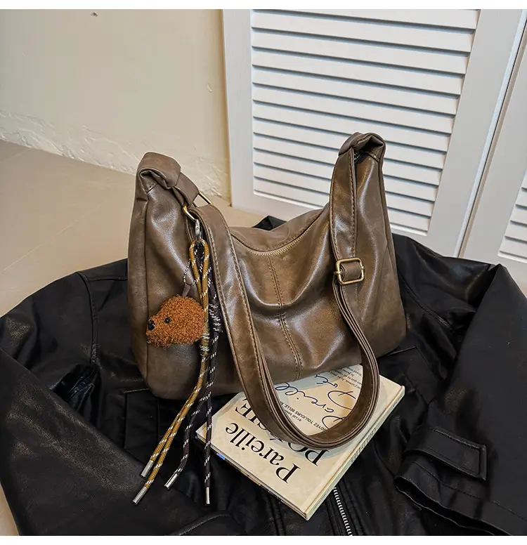 Women's Brown Velvet Crossbody Bag Large Capacity Winter College β feature 15
