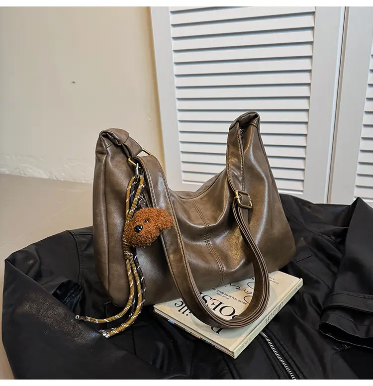 Women's Brown Velvet Crossbody Bag Large Capacity Winter College β feature 17