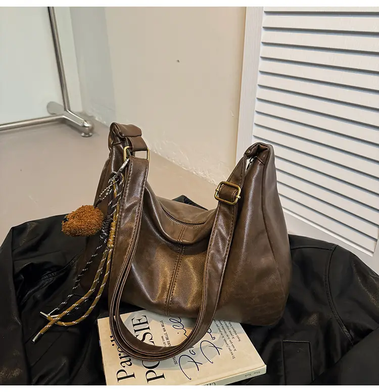 Women's Brown Velvet Crossbody Bag Large Capacity Winter College β feature 18