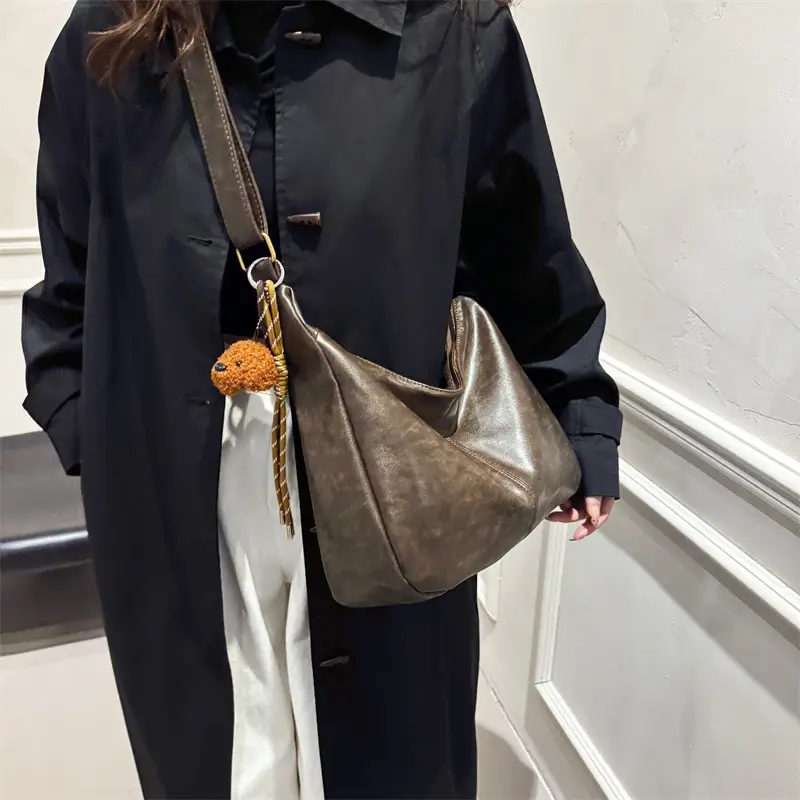 Women's Brown Velvet Crossbody Bag Large Capacity Winter College - Image 10