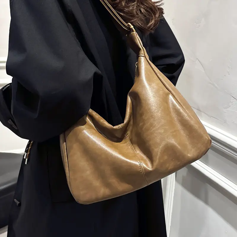 Women's Brown Velvet Crossbody Bag Large Capacity Winter College - Image 3