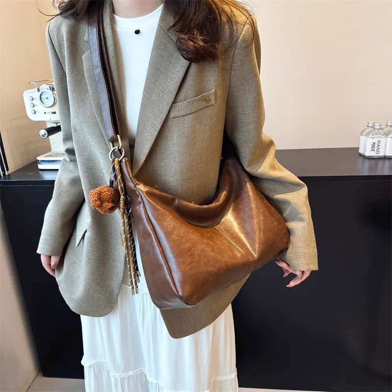 Women's Brown Velvet Crossbody Bag Large Capacity Winter College - Image 6