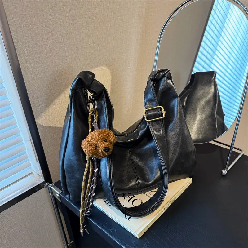 Women's Brown Velvet Crossbody Bag Large Capacity Winter College - Image 7