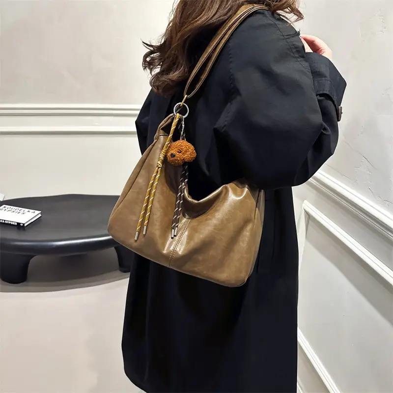 Women's Brown Velvet Crossbody Bag Large Capacity Winter College - Image 8