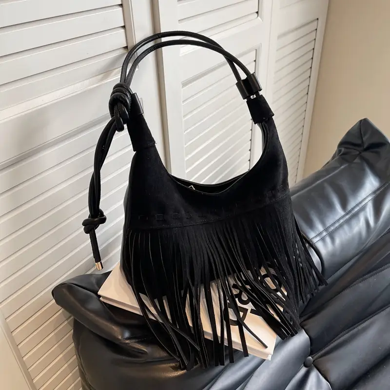 Women's Frosted Tassel Shoulder Bag Brown 2024 - Image 5