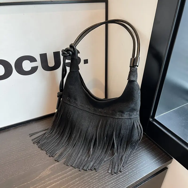 Women's Frosted Tassel Shoulder Bag Brown 2024 - Image 6