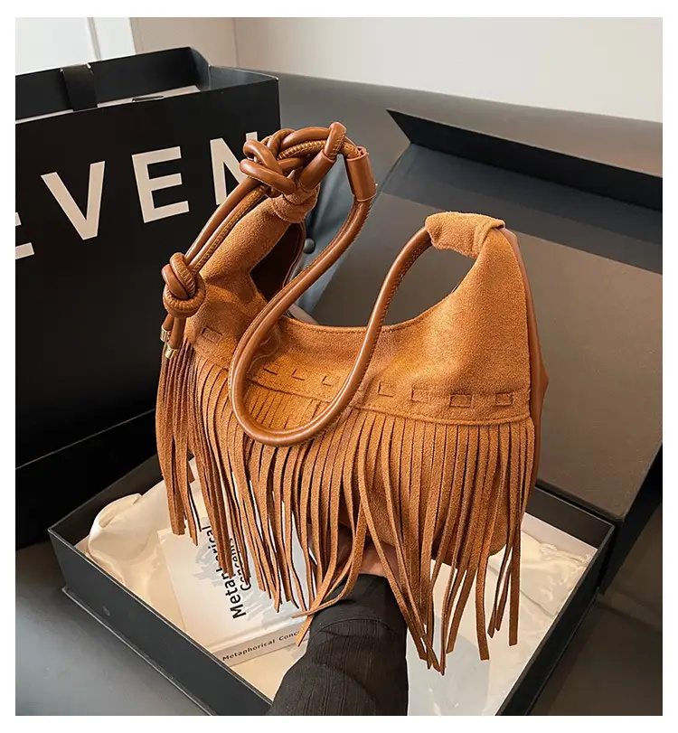 Women's Frosted Tassel Shoulder Bag Brown 2024 — feature 1