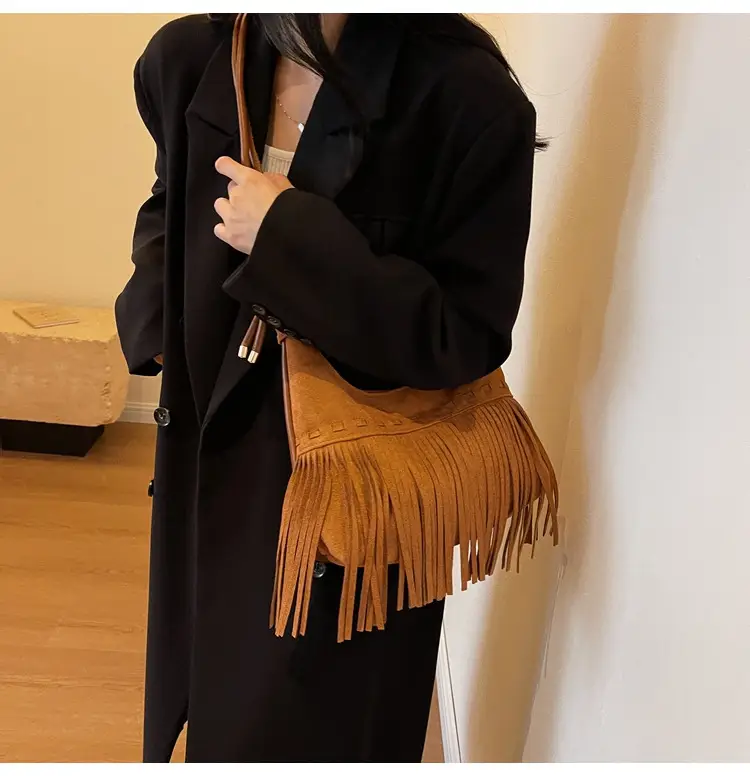 Women's Frosted Tassel Shoulder Bag Brown 2024 — feature 10
