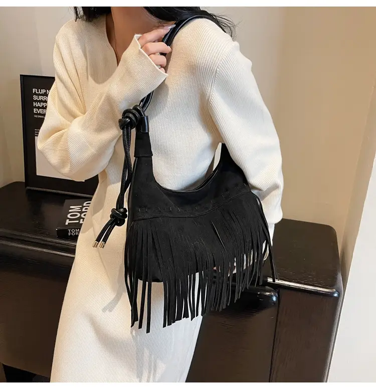 Women's Frosted Tassel Shoulder Bag Brown 2024 — feature 12