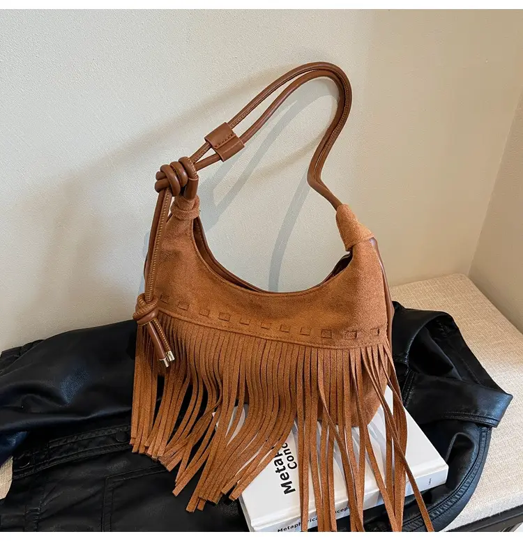 Women's Frosted Tassel Shoulder Bag Brown 2024 — feature 18
