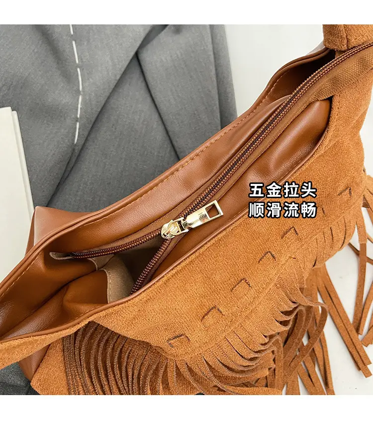Women's Frosted Tassel Shoulder Bag Brown 2024 — feature 6