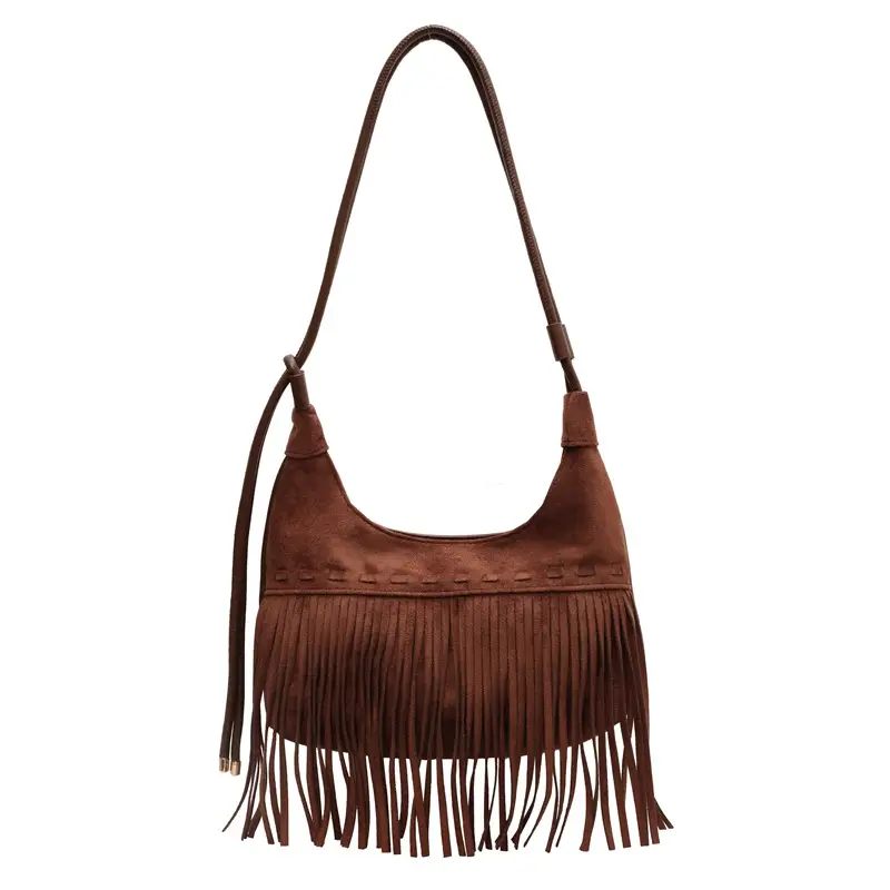 Women's Frosted Tassel Shoulder Bag Brown 2024 - Image 2