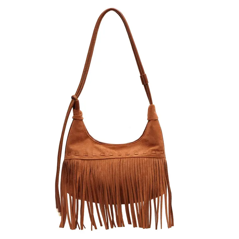 Women's Frosted Tassel Shoulder Bag Brown 2024 - Image 3