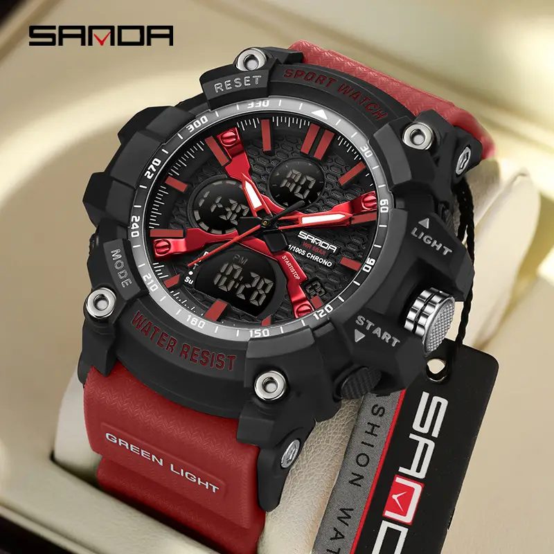 Sanda Black Military Style Electronic Sports Watch