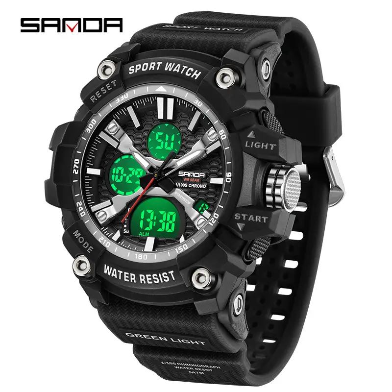 Sanda Black Military Style Electronic Sports Watch