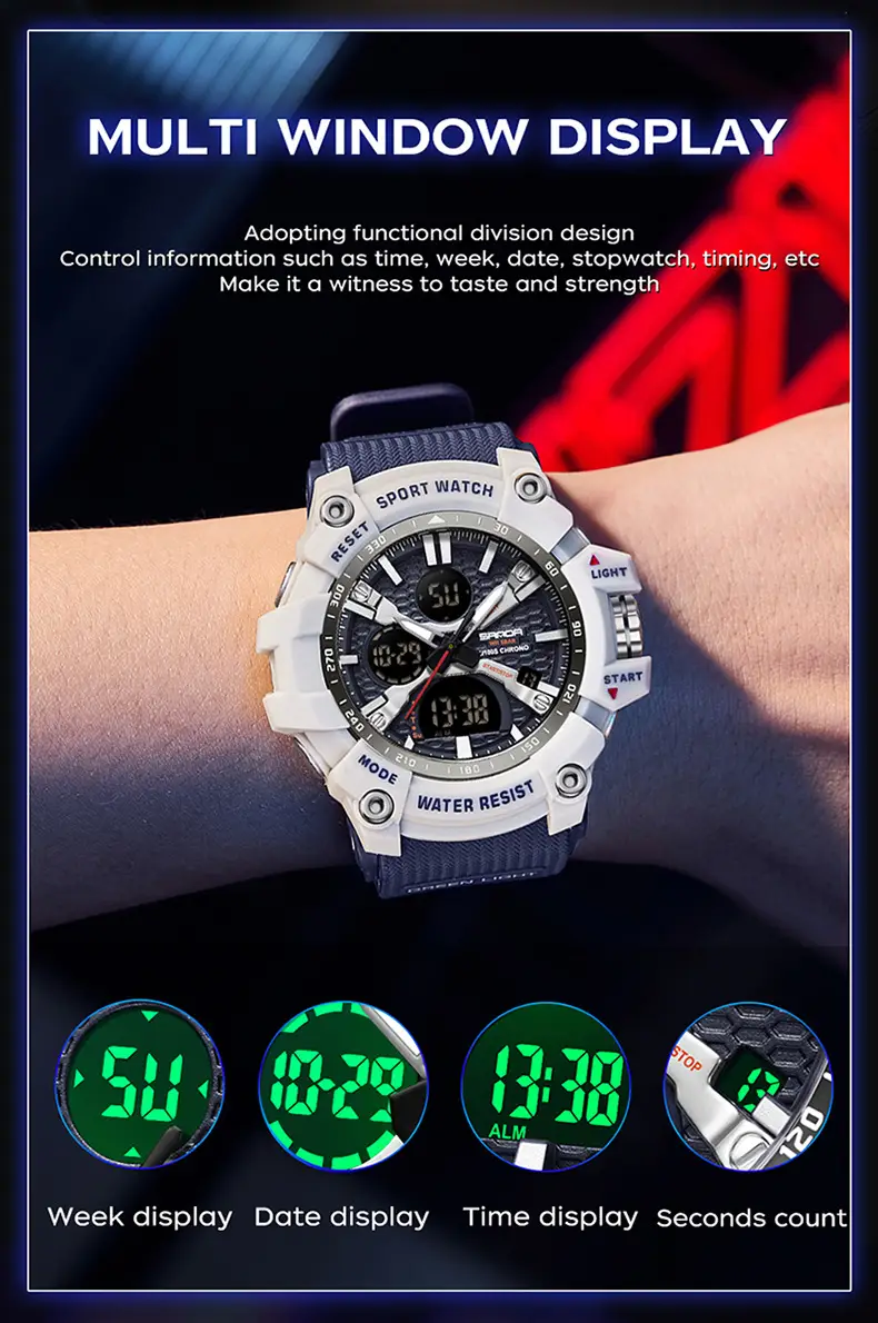 Sanda Black Military Style Electronic Sports Watch — feature 27