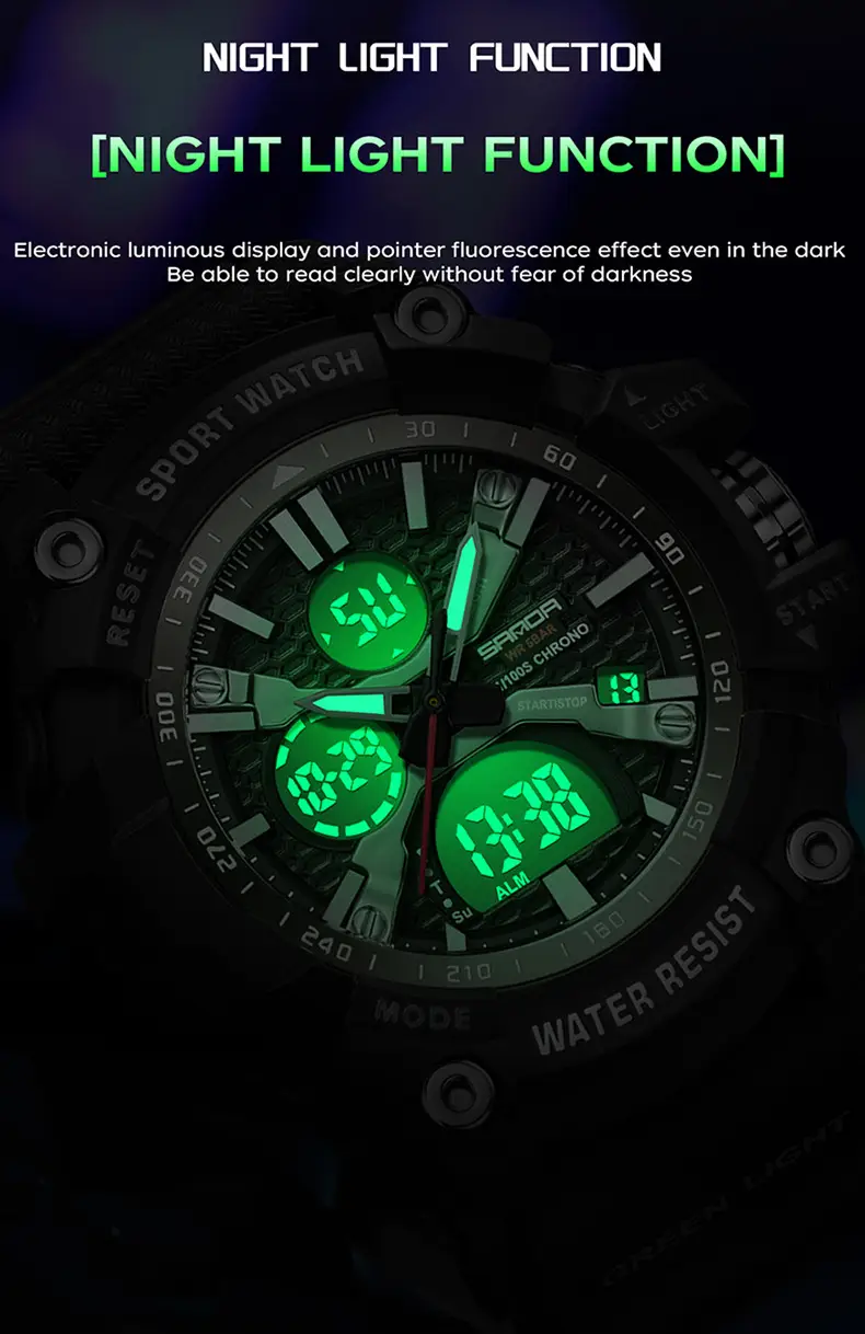 Sanda Black Military Style Electronic Sports Watch — feature 28