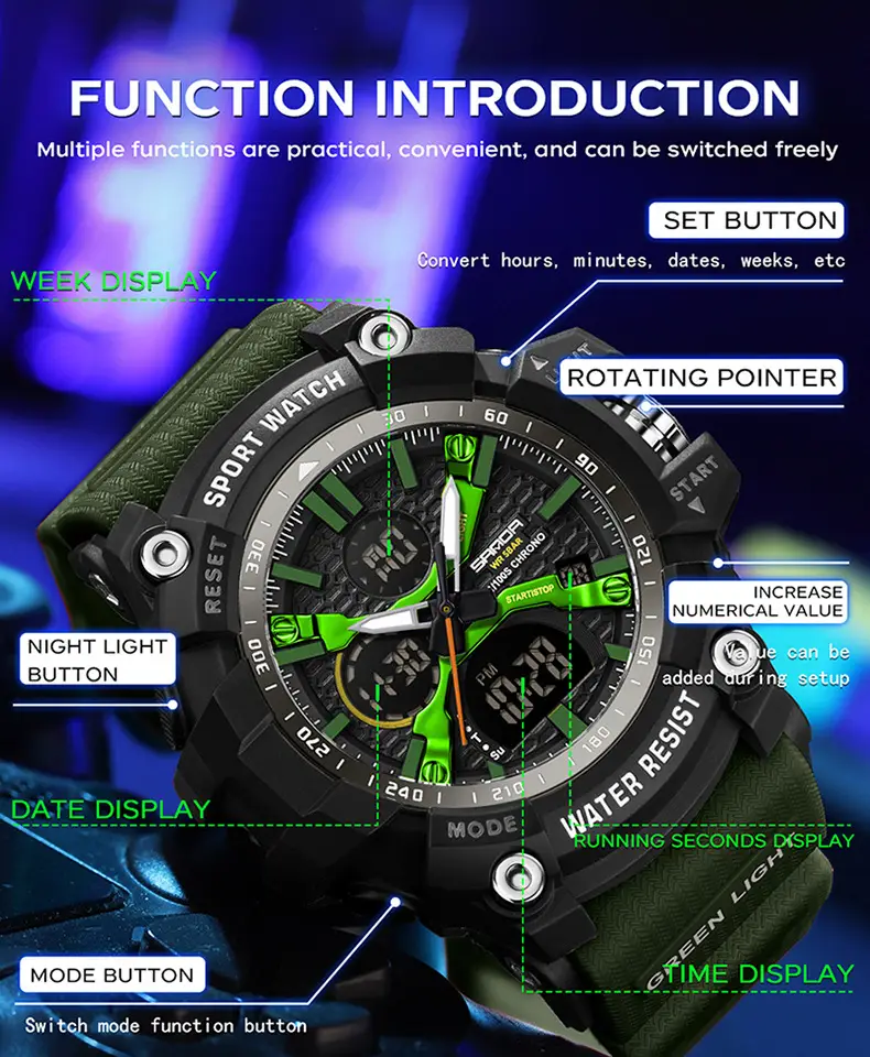 Sanda Black Military Style Electronic Sports Watch — feature 30