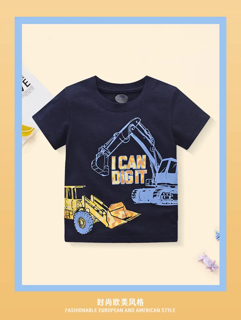 2024 Kids Digger T-Shirt Cotton Blue Short Sleeve — feature 3