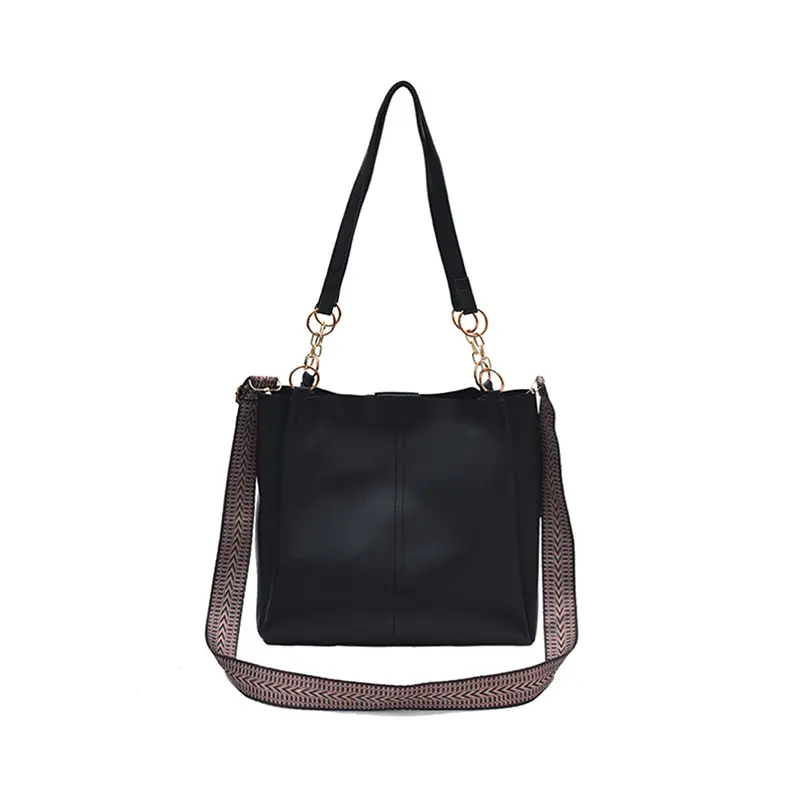 Black Retro Large Capacity Shoulder Bag with Wide Strap - Image 3