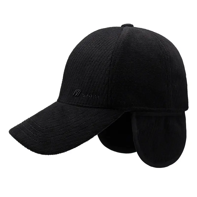 Men's Black Cotton Winter Cap with Ear Protection - Image 7