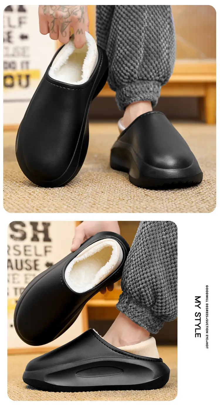 Cotton Slippers Men's Winter Outfit fleece-lined Thickened Warm Heel Couple Slippers Parent-Child Indoor Home Waterproof Cotton Shoes — feature 10