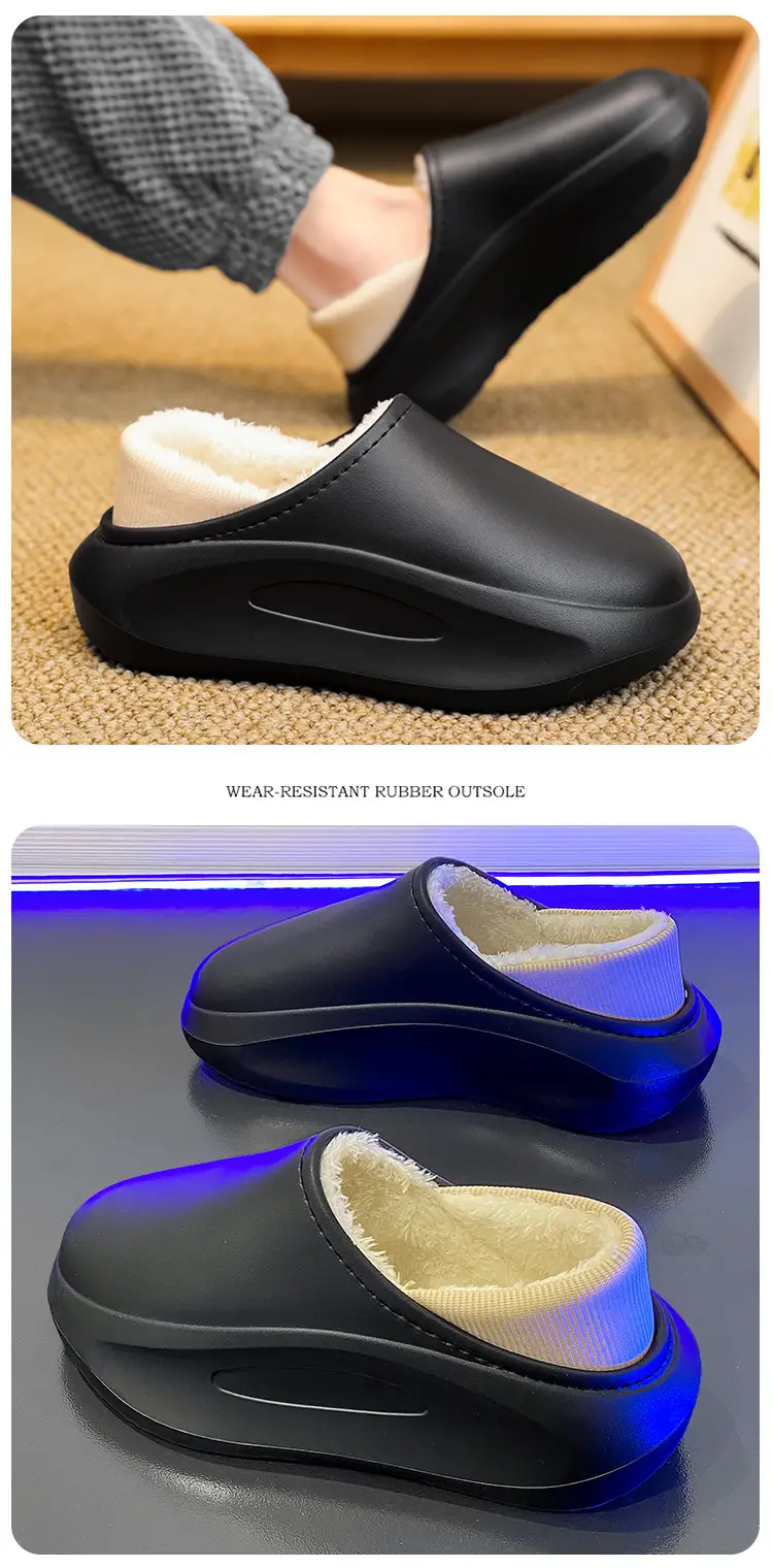 Cotton Slippers Men's Winter Outfit fleece-lined Thickened Warm Heel Couple Slippers Parent-Child Indoor Home Waterproof Cotton Shoes — feature 11