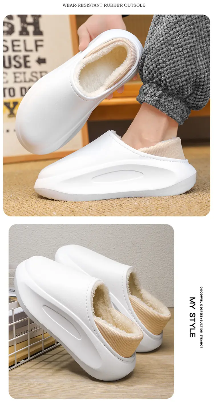 Cotton Slippers Men's Winter Outfit fleece-lined Thickened Warm Heel Couple Slippers Parent-Child Indoor Home Waterproof Cotton Shoes — feature 14