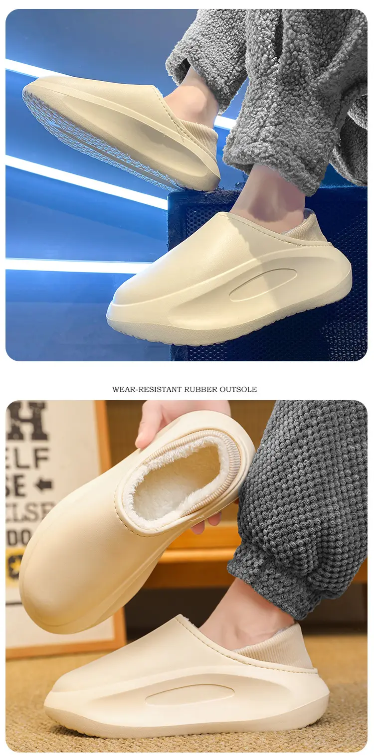 Cotton Slippers Men's Winter Outfit fleece-lined Thickened Warm Heel Couple Slippers Parent-Child Indoor Home Waterproof Cotton Shoes — feature 15