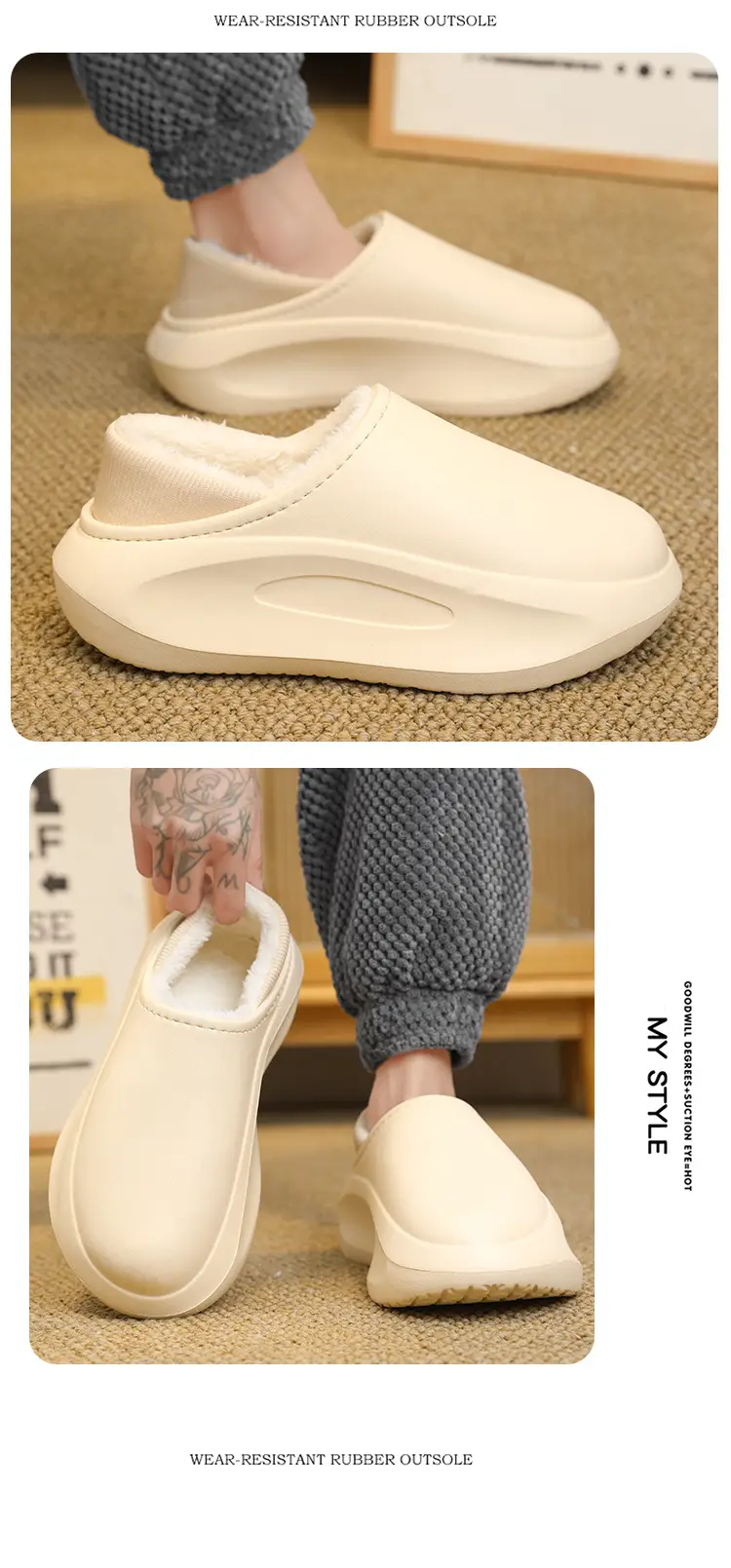 Cotton Slippers Men's Winter Outfit fleece-lined Thickened Warm Heel Couple Slippers Parent-Child Indoor Home Waterproof Cotton Shoes — feature 16