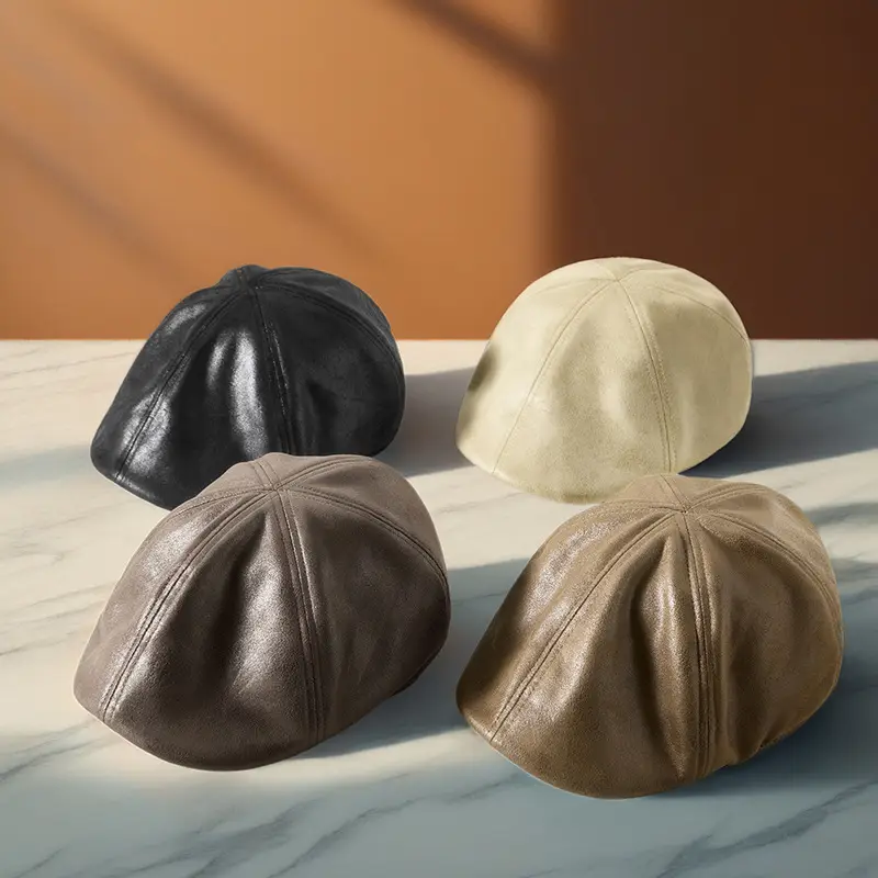 2025 New Retro Pu Leather Forward Hat for Men