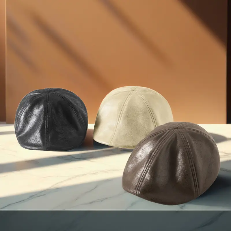 2025 New Retro Pu Leather Forward Hat for Men