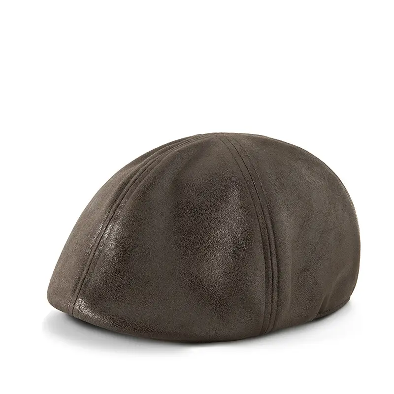 2025 New Retro Pu Leather Forward Hat for Men