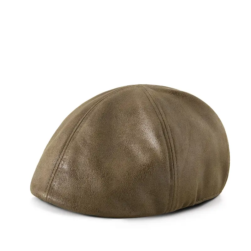 2025 New Retro Pu Leather Forward Hat for Men