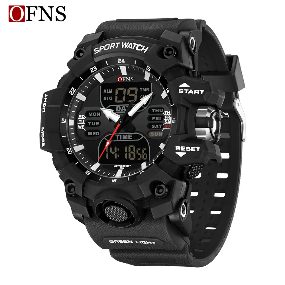 Ofns Black Waterproof Sports Watch with Digital Display - Image 2