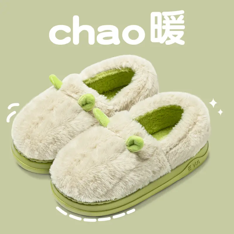 New Autumn and Winter Imitation Rabbit Fur Cotton Slippers Home Indoor Warm Thick Bottom Couple's Shit Slippers Men's Bag Heel - Image 6