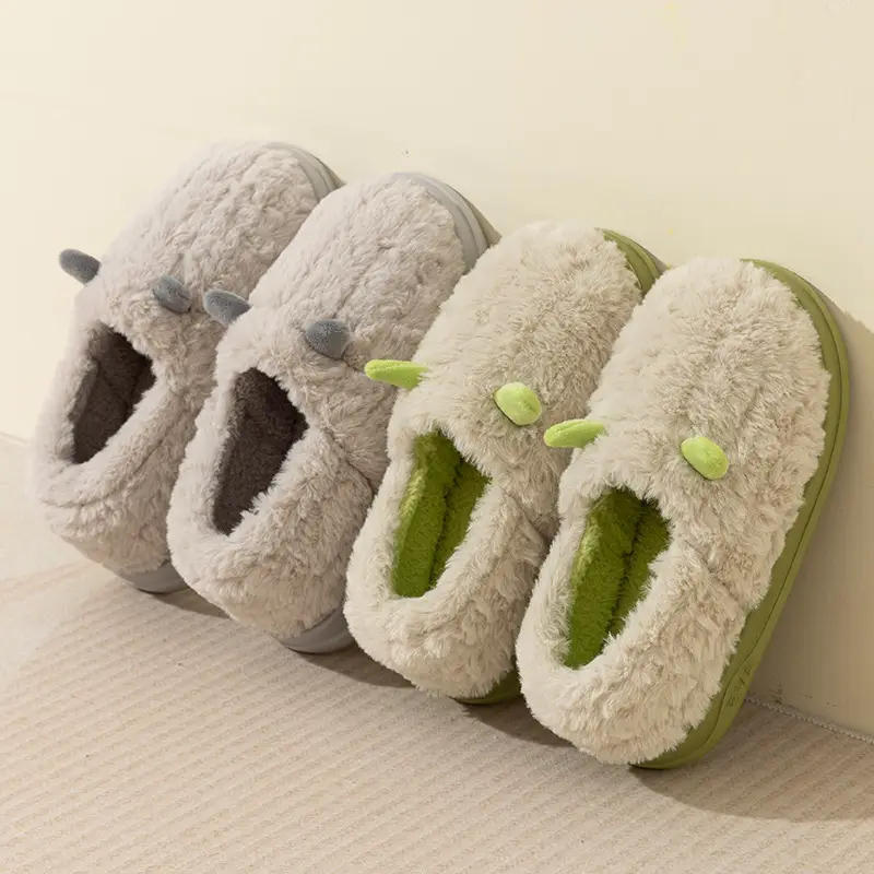 New Autumn and Winter Imitation Rabbit Fur Cotton Slippers Home Indoor Warm Thick Bottom Couple's Shit Slippers Men's Bag Heel - Image 7